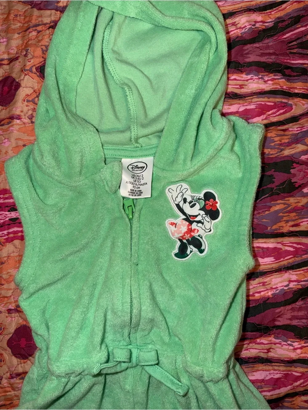 Disney Green Hooded Girls Swim Coverup Romper with Minnie Patch